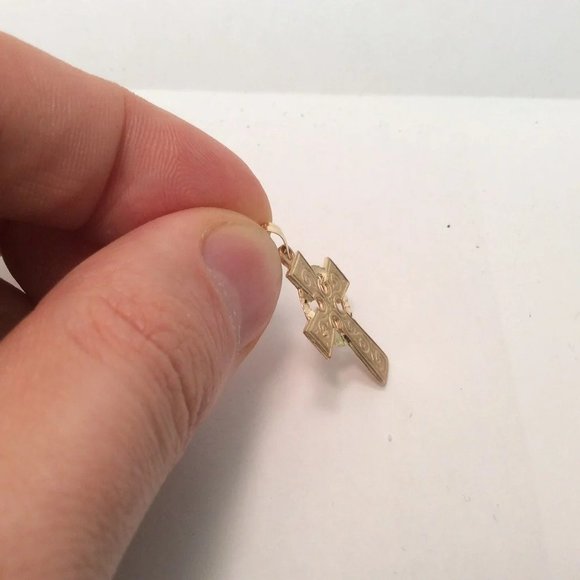14k Solid Yellow real Gold Celtic Cross 2.00 Grams Religious Charm - Picture 7 of 8